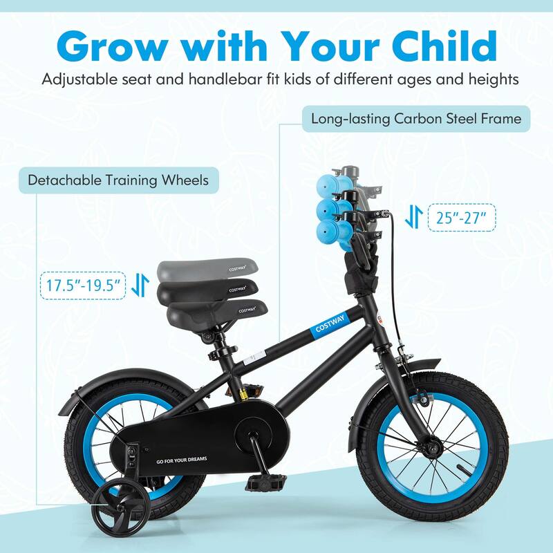 Costway 12" Kids Bike with Adjustable Saddle Handlebar Removable - See Details