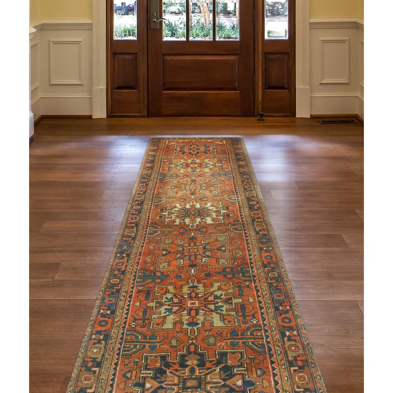 Fine Vintage Distressed Farid Al Orange/Navy Runner - 3'2" x 11'0"