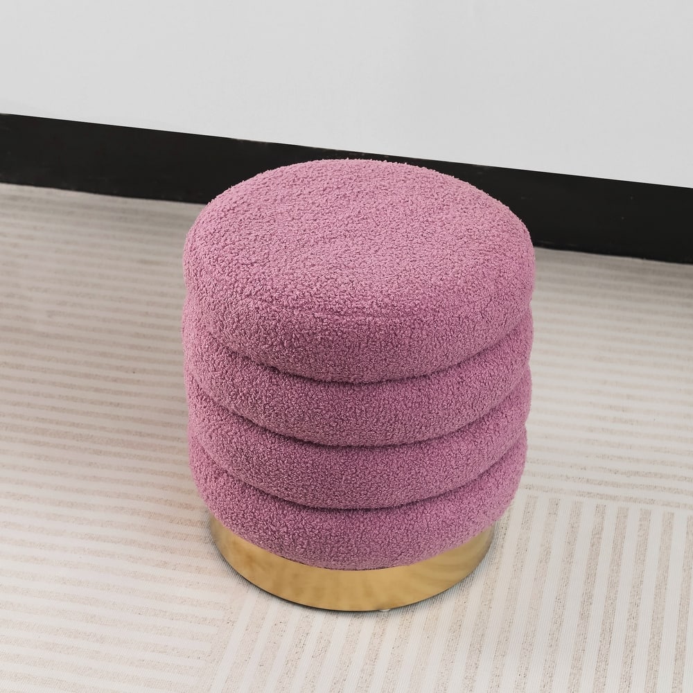 Adeco Round Velvet Ottoman Upholstered Foot Stool