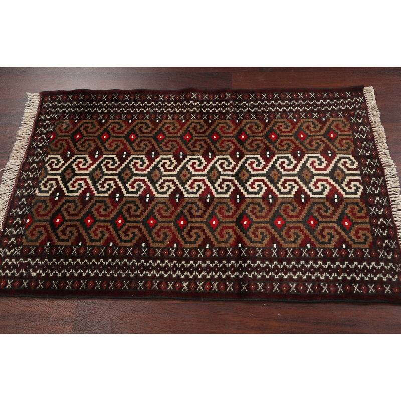 Geometric Persian Balouch Area Rug Handmade Traditional Wool Carpet - 2'6" x 3'9"