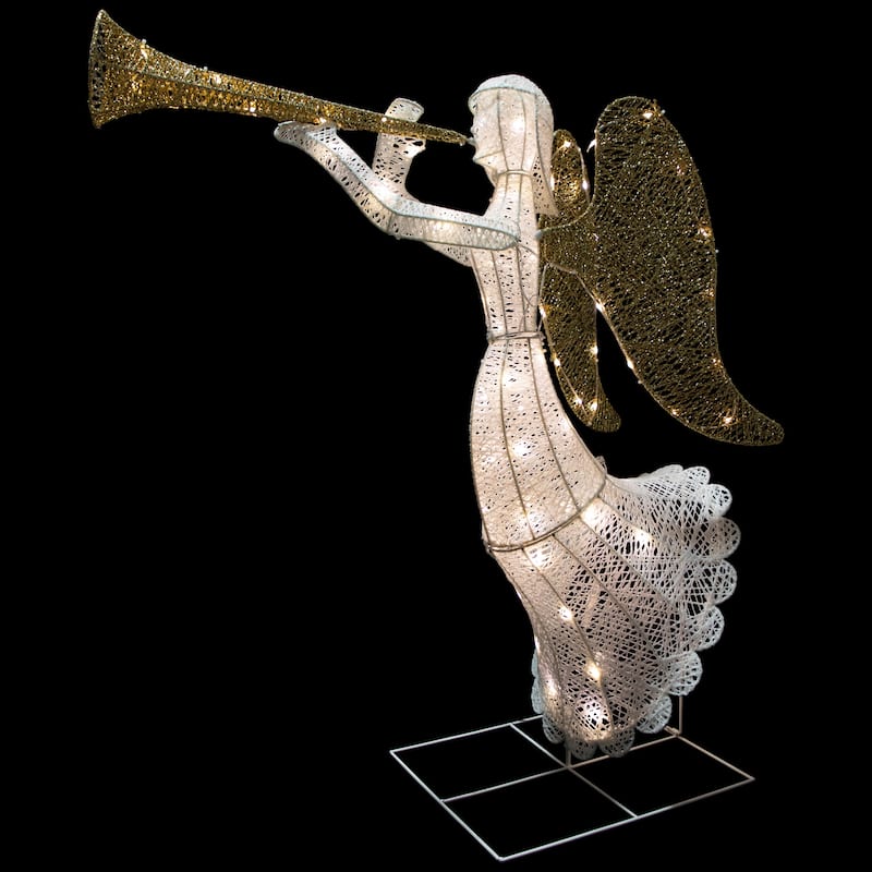 48" LED Gold Silver Trumpeting Angel Outdoor Christmas Outdoor Decor