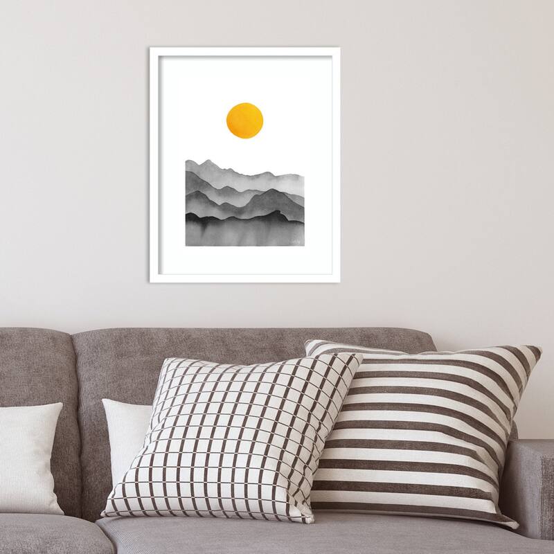 Black Yellow Mountain Range Silhouette by Cat Coq Framed Wall Art Print
