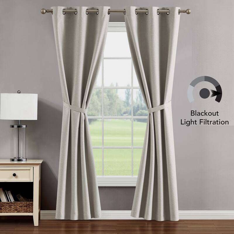 Creative Home Ideas Legrae Blackout Grommet Window Curtain Panel Pair with Tiebacks