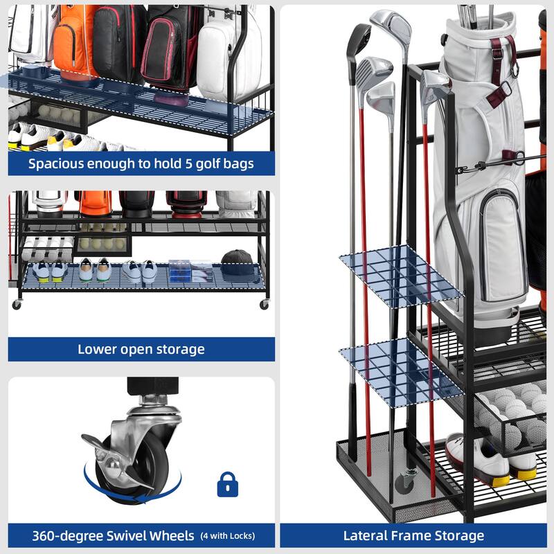 Moasis Sports Rack Equipment Garage Organizer Golf Sports Storage With Wheels