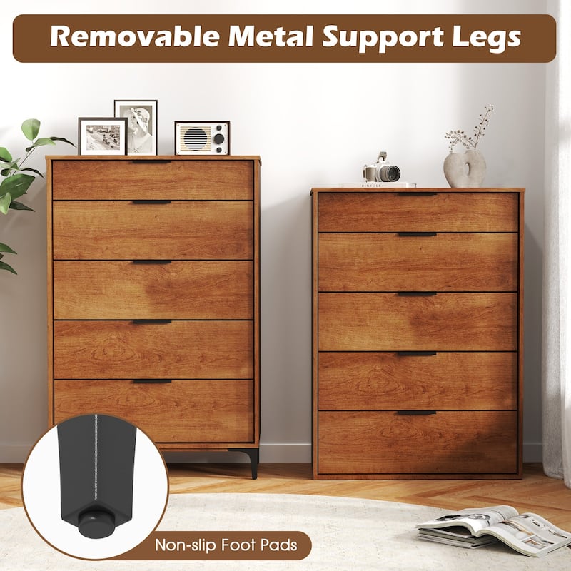 Gymax 5-Drawer Dresser w/ Interlock System Metal Support Legs &