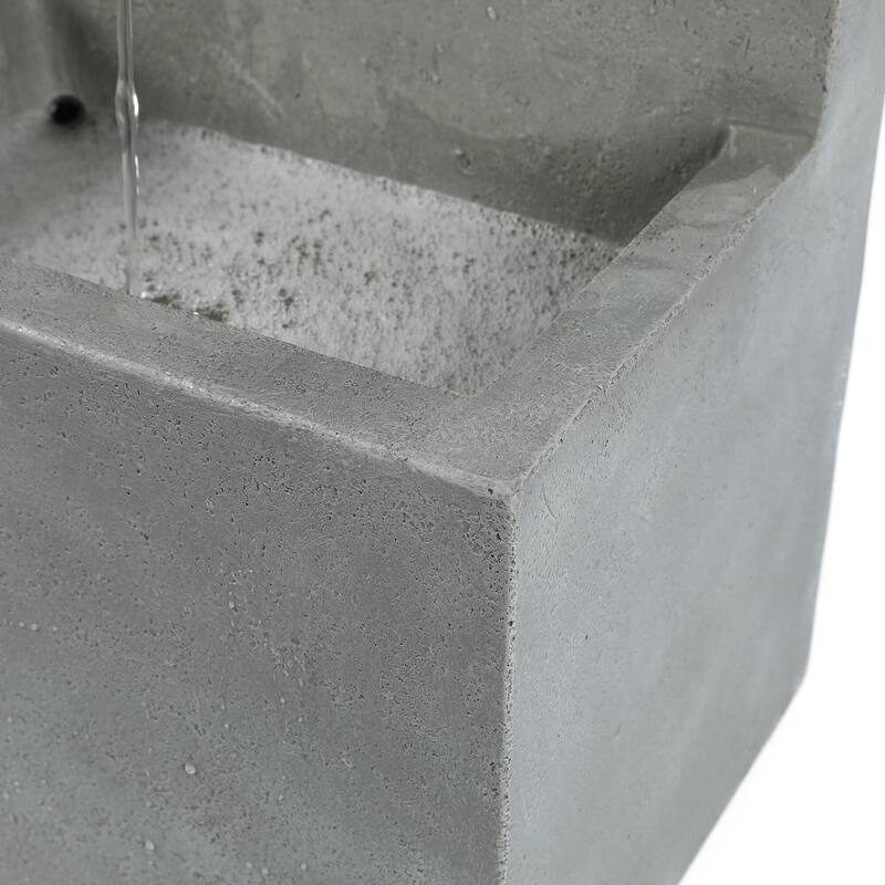 Grey and Brown Cement Column Outdoor Fountain with LED Light