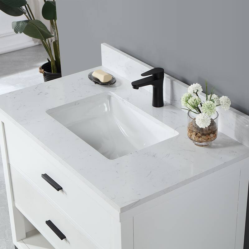 Altair Kesia Bathroom Vanity with White Composite Stone Top without Mirror