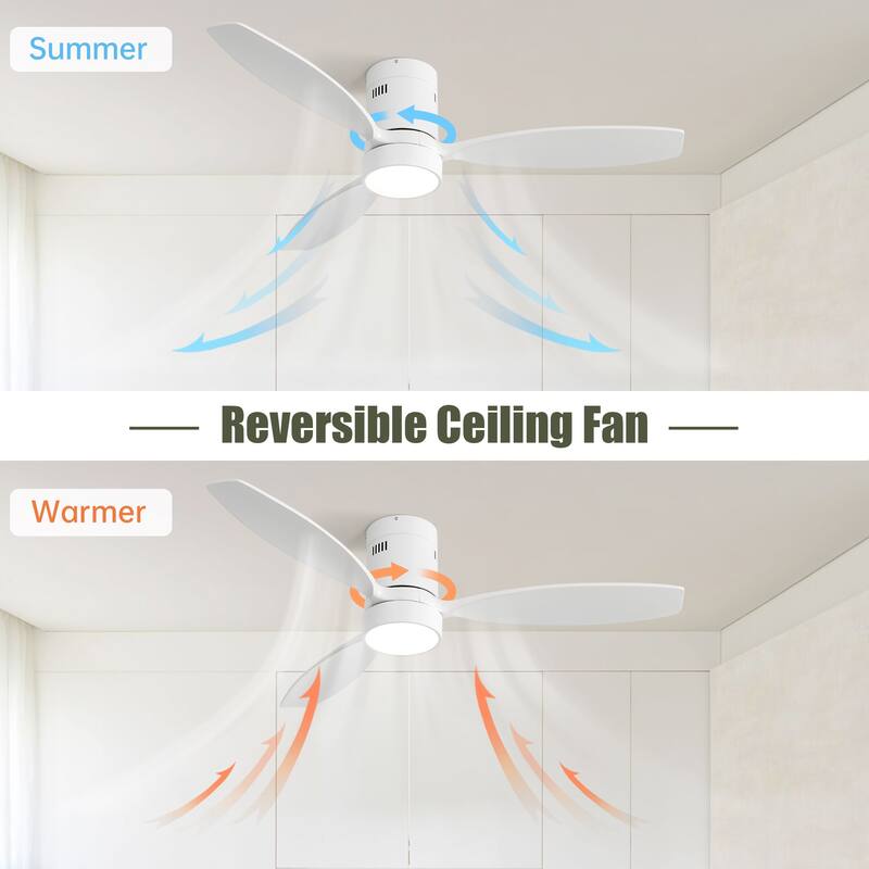 52 Inch Flush Mount Ceiling Fan with Remote, 6-Speeds Reversible DC Motor Ceiling Fan for Bedroom Living Room Kitchen