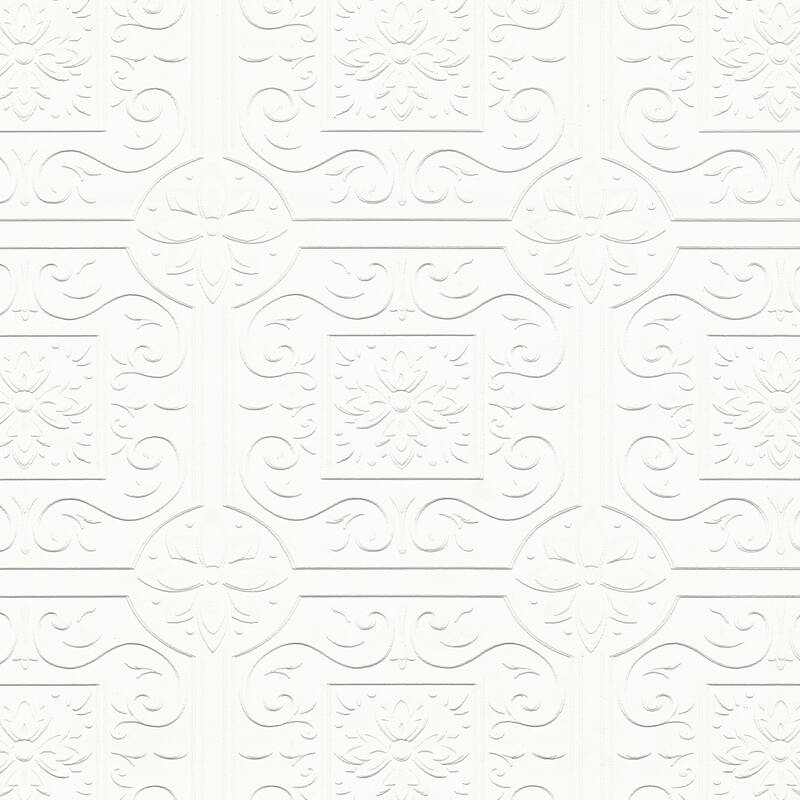 Vienne, White Tin Ceiling Scroll Paintable Wallpaper