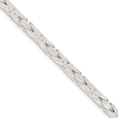 Curata 925 Sterling Silver Solid Polished 7.5mm Square Byzantine Chain Anklet 9 Inch Lobster Claw
