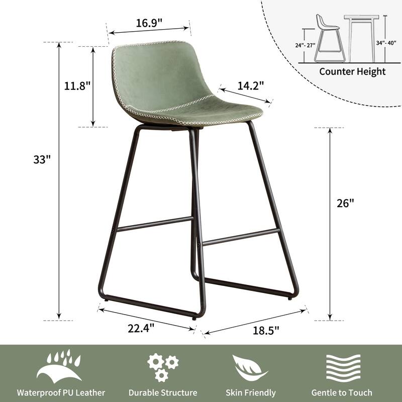 Counter Height Bar Stools Set of 2, Counter Stools with Backs, Modern Bar Stools for Kitchen Island, Bar Stools 26" Seat Height
