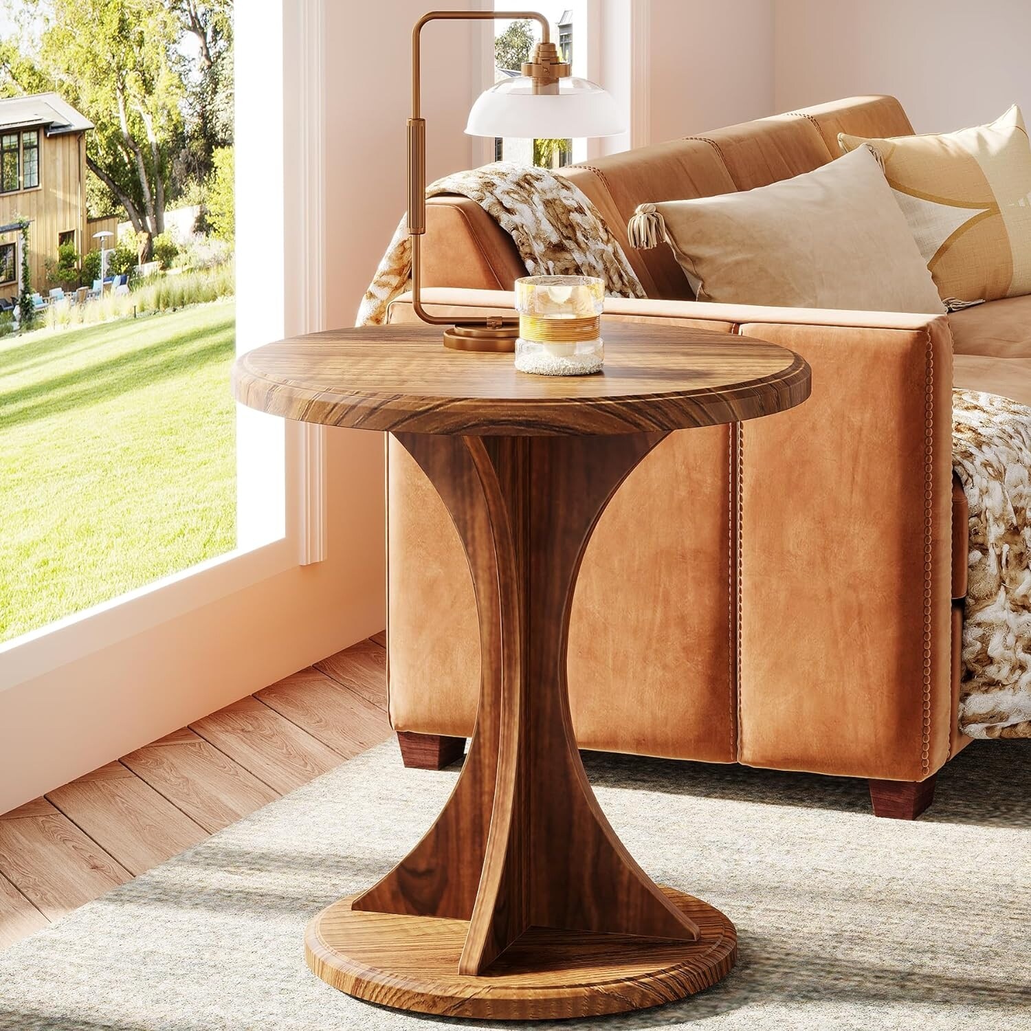 Wood Round End Table, Sofa Side Table for Living Room, Bedside Nightstand for Bedroom