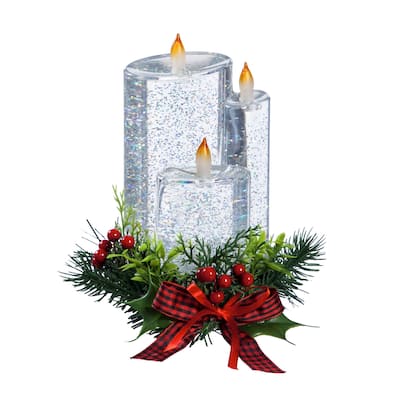 8" LED Spinning Water Candle with Artificial and Bow