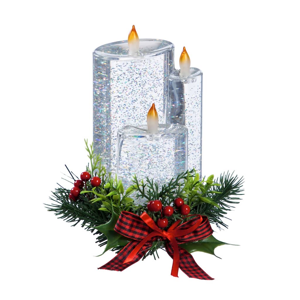 8" LED Spinning Water Candle with Artificial and Bow