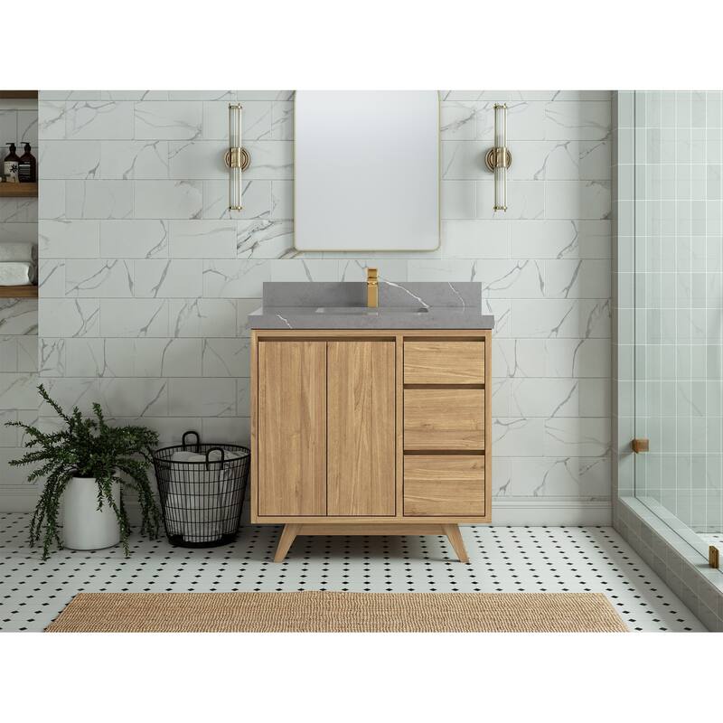 Willow Collections 36 in. W x 22 in. D Madison Teak Center Sink Bathroom Vanity with Countertop