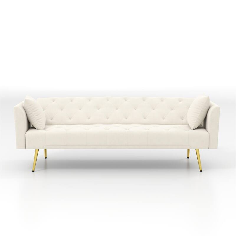 Convertible Sleeper Sofa Bed, Foldable Velvet Loveseat with Adjustable Backrest and Metal Legs, Cloud Chaise Lounge Couch