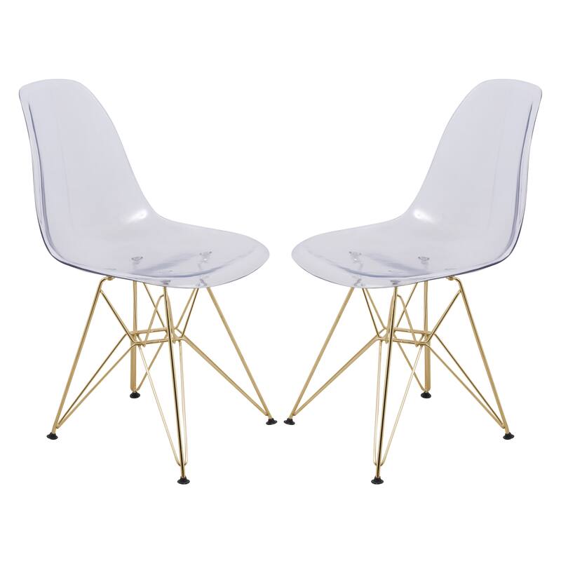 Cresco Plastic Dining Side Chair with Eiffel Base in Gold Set of 2 by LeisureMod - Clear
