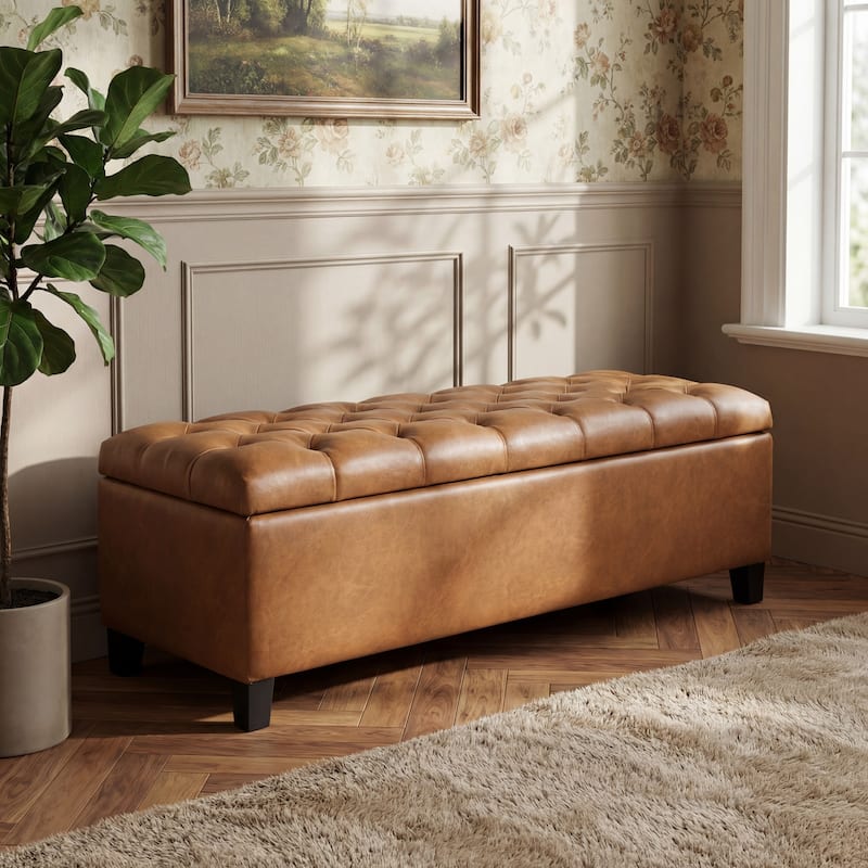 Ottilie Contemporary Button-Tufted Storage Ottoman Bench by Christopher Knight Home - Brown
