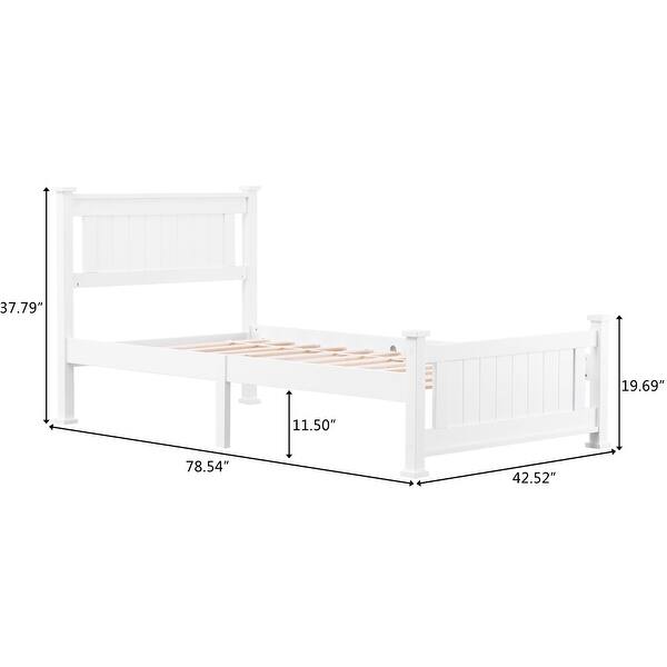 dimension image slide 1 of 2, Modern Twin Wood Bed Frame with Geometric Headboard, Solid Pine Construction