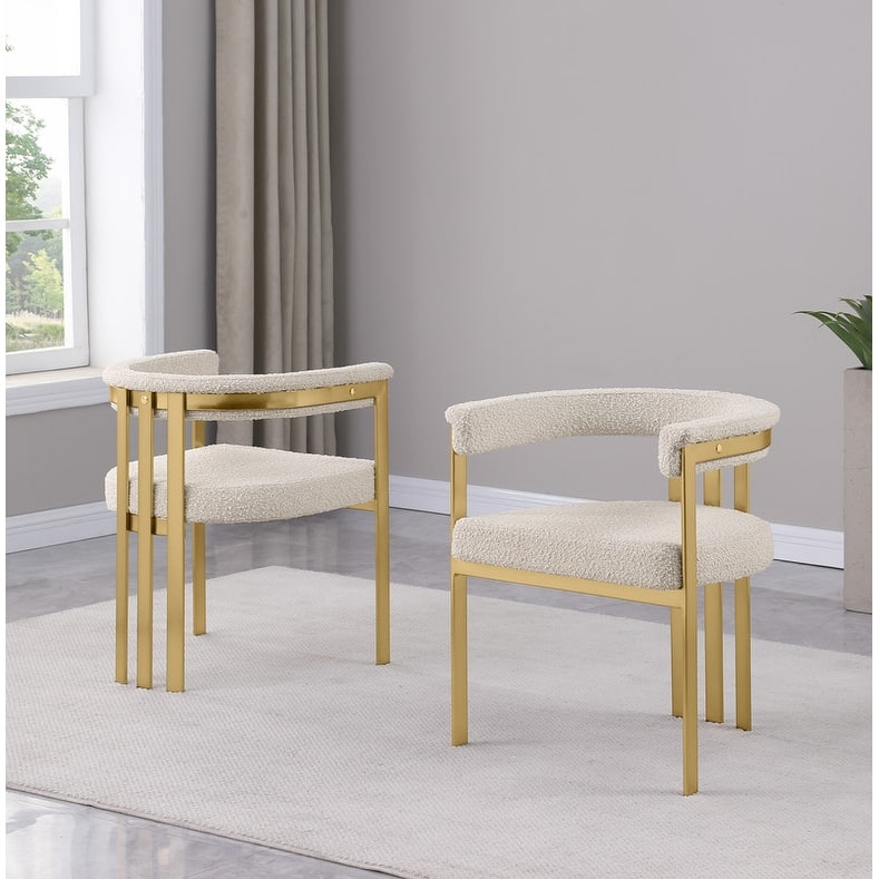 Best Quality Furniture Matte Brushed Gold Chrome Dining Chairs (Set of 2) - N/A - Cream-Chairs
