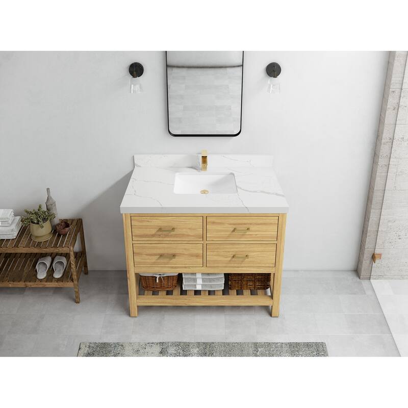 Willow Collections 42 in. W x 22 in. D Parker Solid Teak Single Sink Bathroom Vanity with Countertop