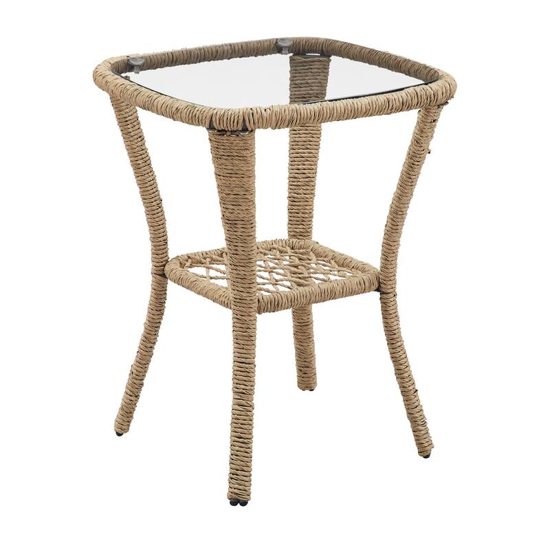 Corvus Helicon 3-Piece Outdoor Wicker Swivel Chat Set with Cushions and Glass Side Table