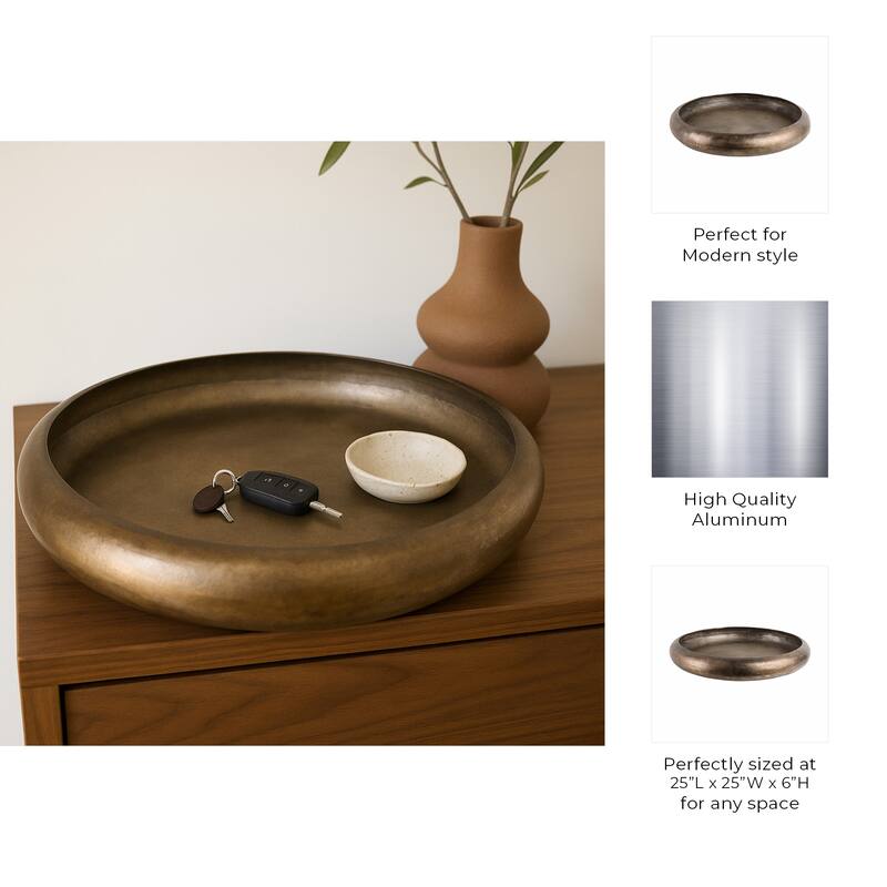 Decorative Round Shallow Bowl for Home Decor - 25", Bronze and Copper
