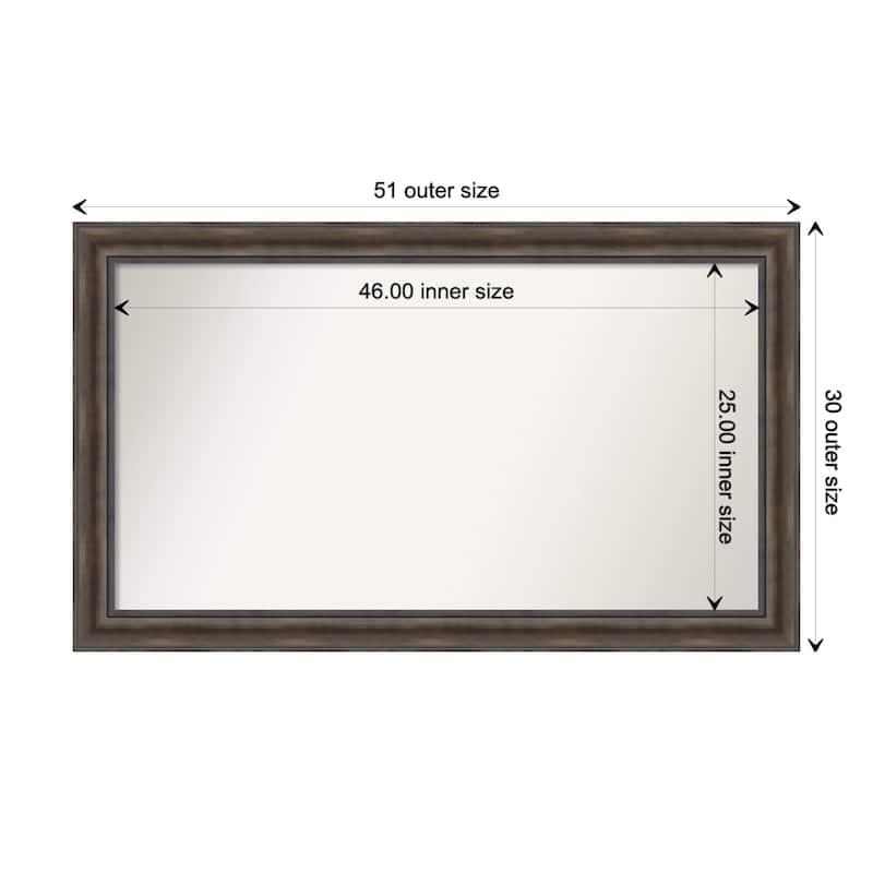 Rustic Pine Brown Framed Non-Beveled Custom Wall Mirror, Bathroom Vanity Mirror - Outer Size: 51.5 x 30.5
