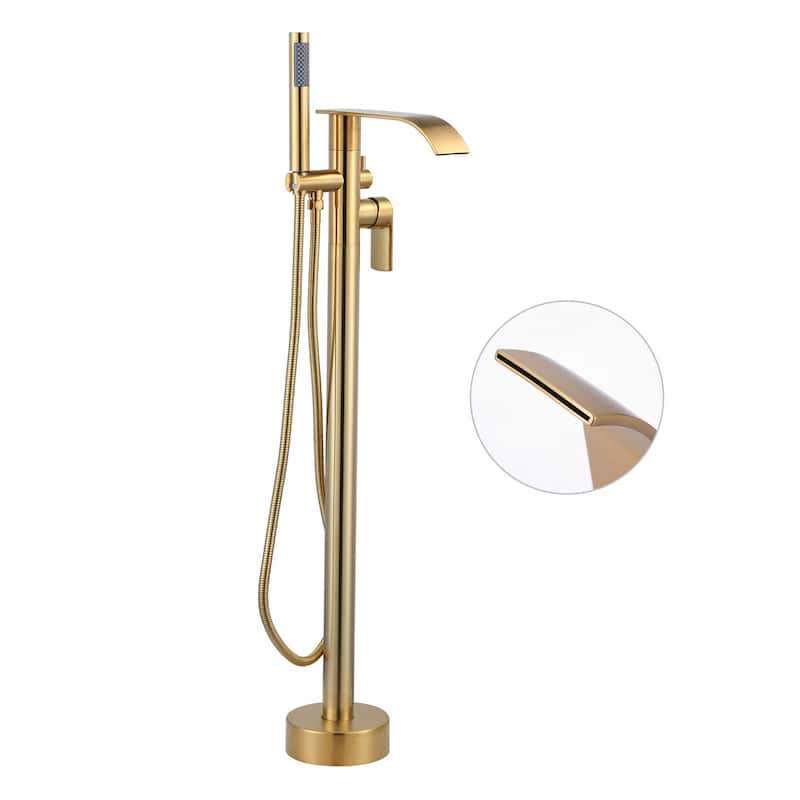 WOWOW Single-Handle Freestanding Waterfall Tub Faucet with Handshower - Gold