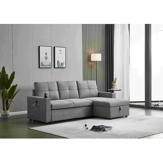 Linen Sectional Sofa Reversible Chaise with Pull out Sleeper - Bed Bath ...