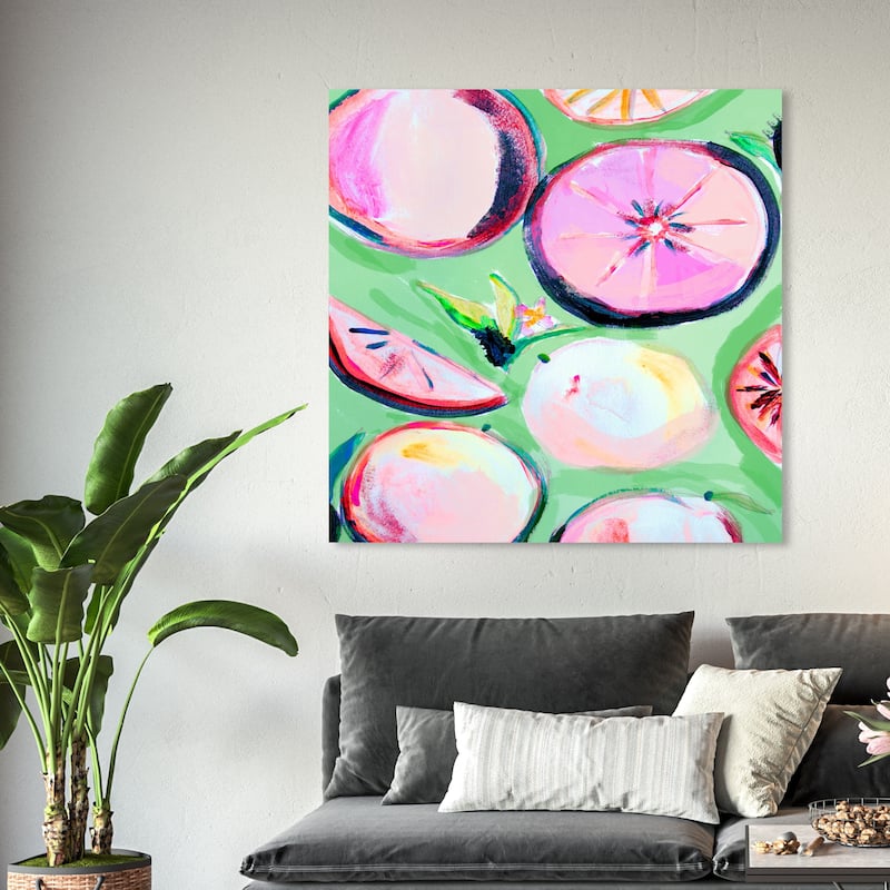 Wynwood Studio Canvas Food and Cuisine Pink Grapefruit Slices Purple and Magenta Rustic Wall Art Canvas Print - 40 x 40