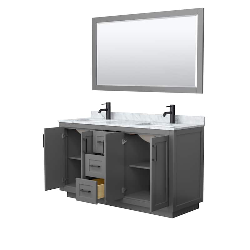 Miranda Bathroom Vanity Set, White Carrara Marble Top, 58-Inch Mirror