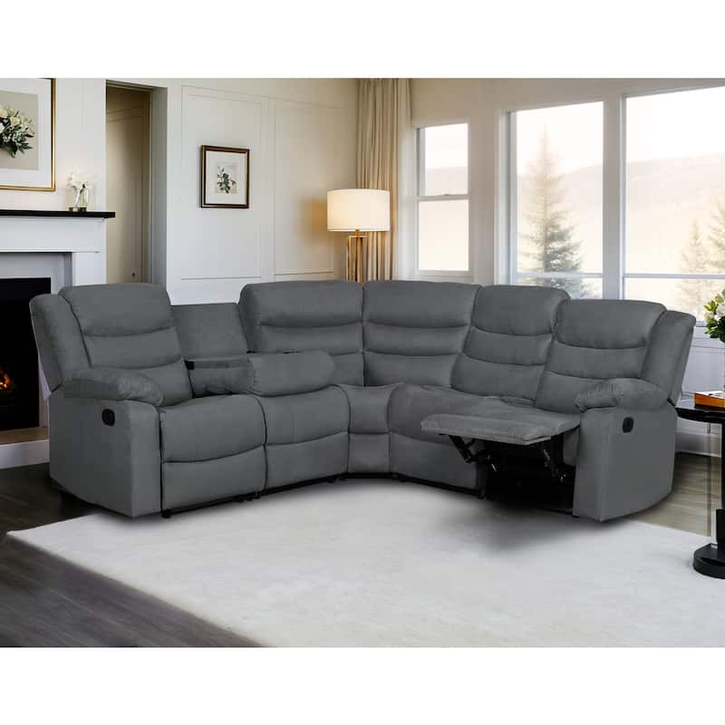 93" Width Polyester/Suede 5-Piece Manual Reclining Sectional Sofa - Grey