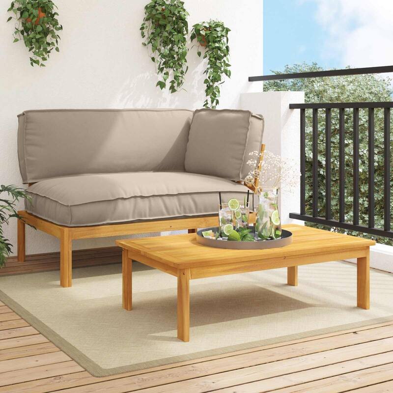 vidaXL Sofa Set in Solid Acacia Wood - Taupe Brown