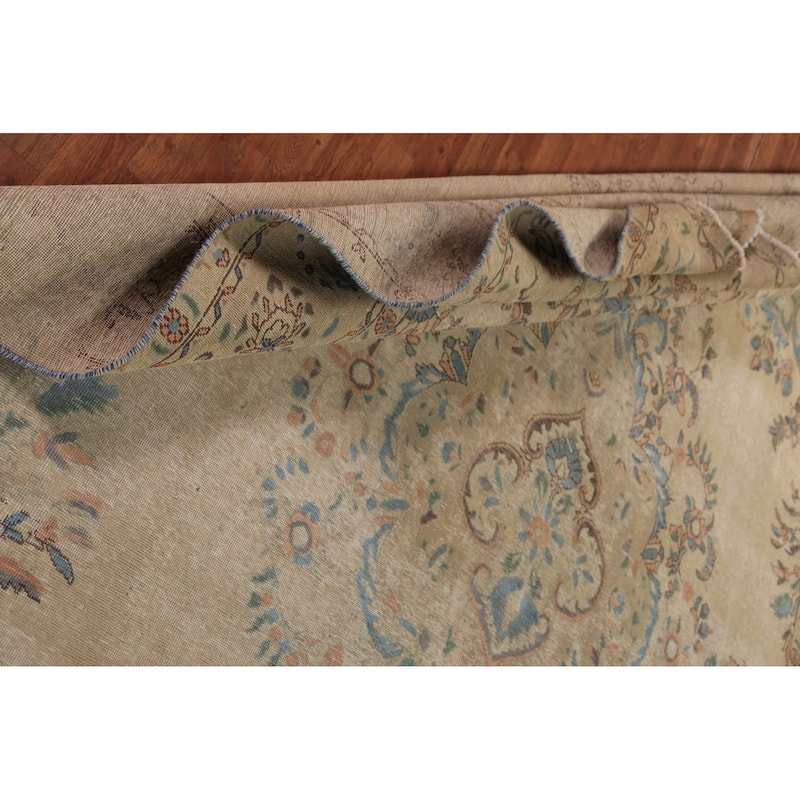 Floral Tabriz Persian Area Rug Beige Bedroom Handmade Wool Carpet - 9'6"x 12'9"