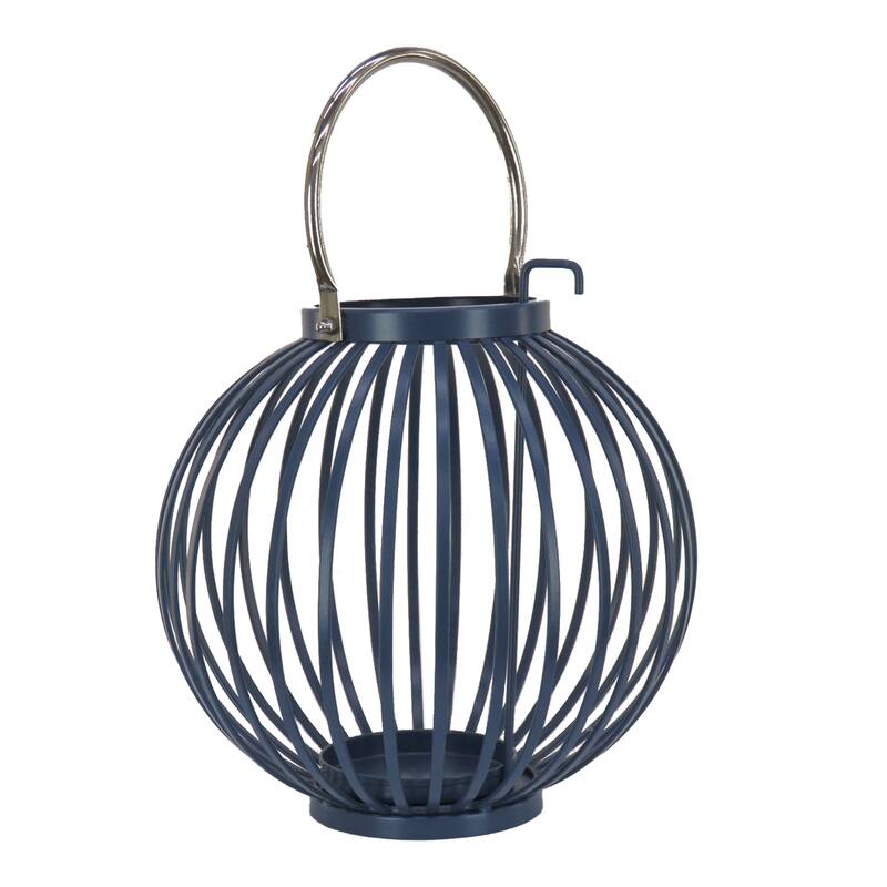 11" Round Ribbed Candle Lantern, Moonlit Ocean Blue by National Tree Company - 11 in