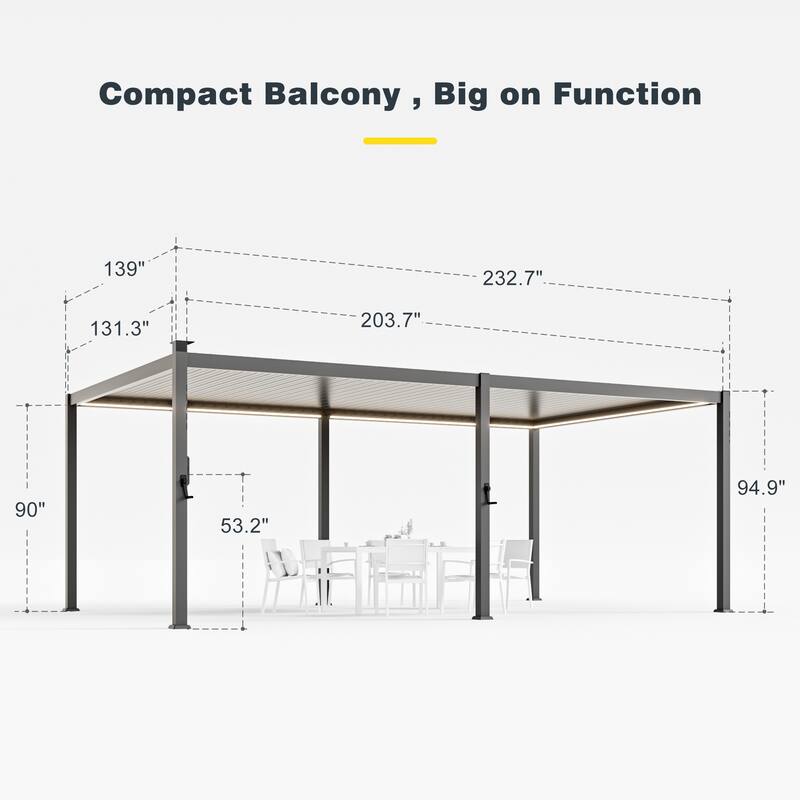 Outdoor Metal Louvered Pergola with LED Strip Lights