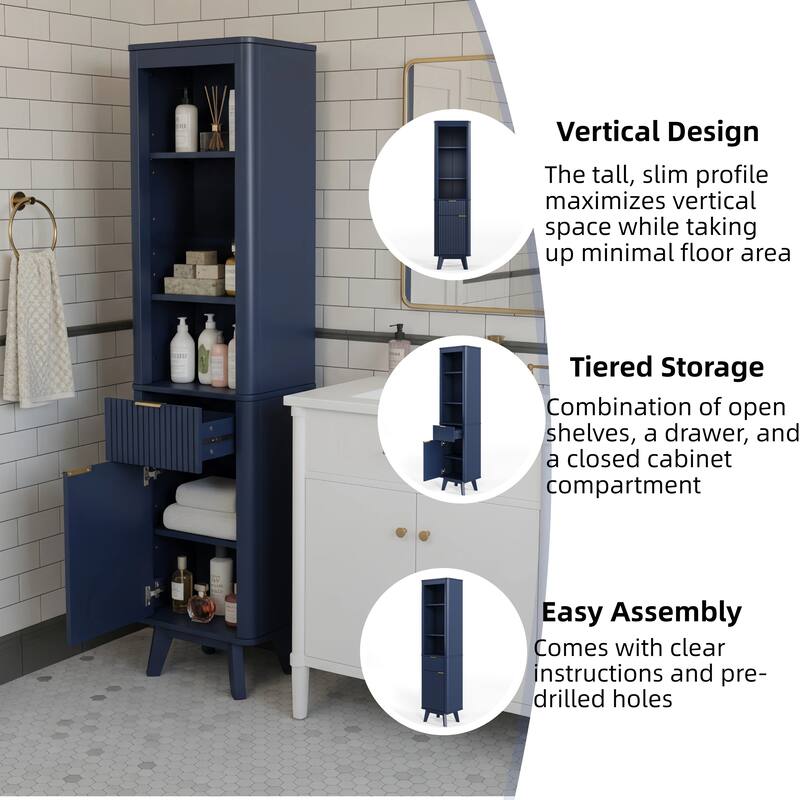 68" H Tall Bathroom Storage Cabinet with Adjustable Shelves and One Drawer & Door, Storage Cabinet for Bathroom, Living Room