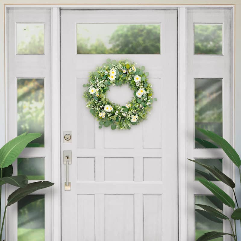 Puleo International 24" Artificial Daisy Floral Spring Door Wreath, Multicolor