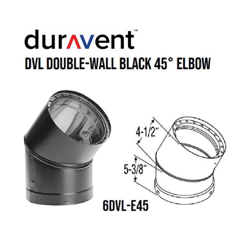 DuraVent 6DVL-E45 DVL Galvanized Double Wall Stove Pipe 45 Degree Elbow, Black - 2.8