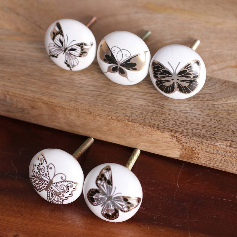 Novica Handmade Butterfly Magic Ceramic Knobs (Set Of 5)