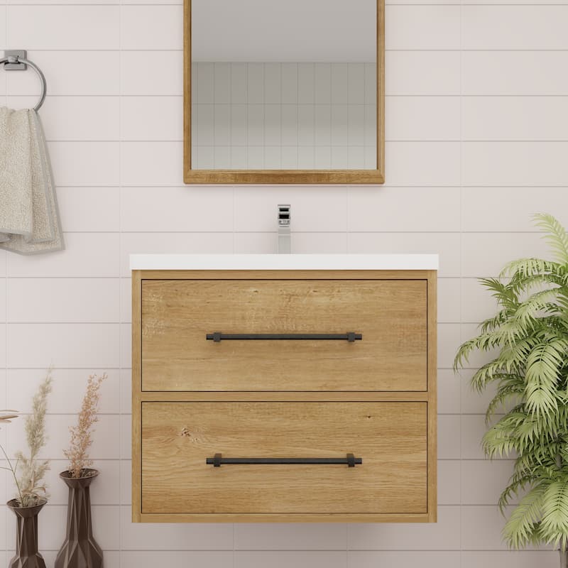 Victoria 24'' Wall-mounted Vanity with Reinforced Acrylic Sink - 23.5 - Oak Finish - Oak