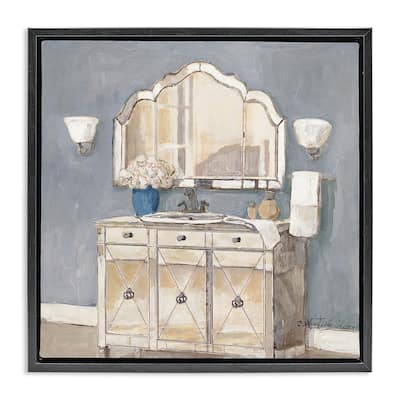 Stupell Traditional Bathroom Sink & Mirror Framed Floater Canvas Wall Art Design By Charlene Olson