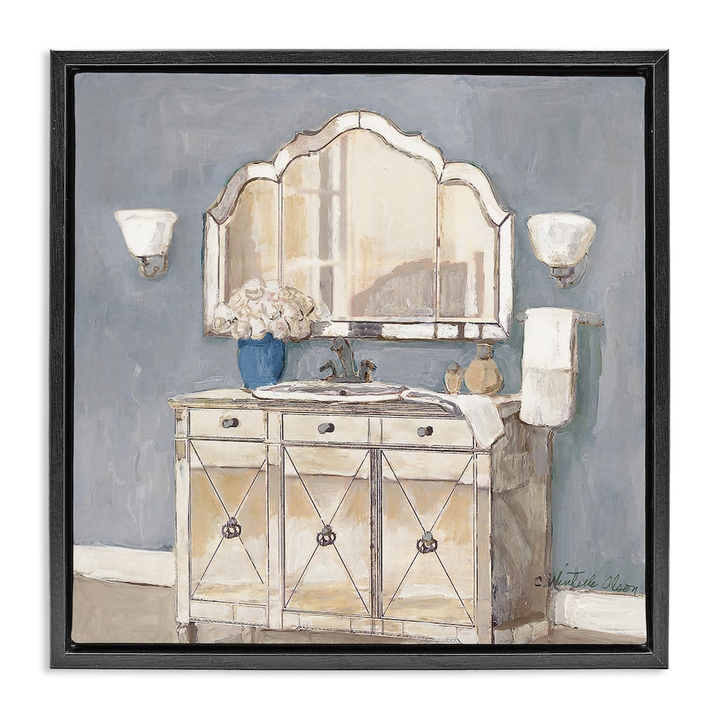Stupell Traditional Bathroom Sink & Mirror Framed Floater Canvas Wall Art Design By Charlene Olson
