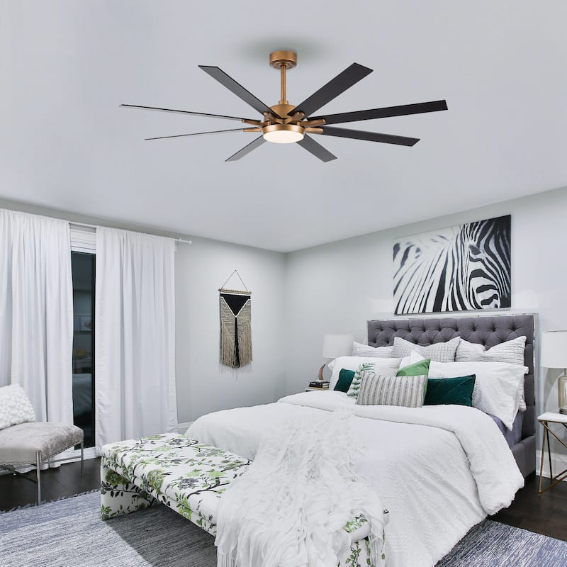 65-Inch Antique Brass/ Black/ White Reversible Large Ceiling Fan with Light and Remote