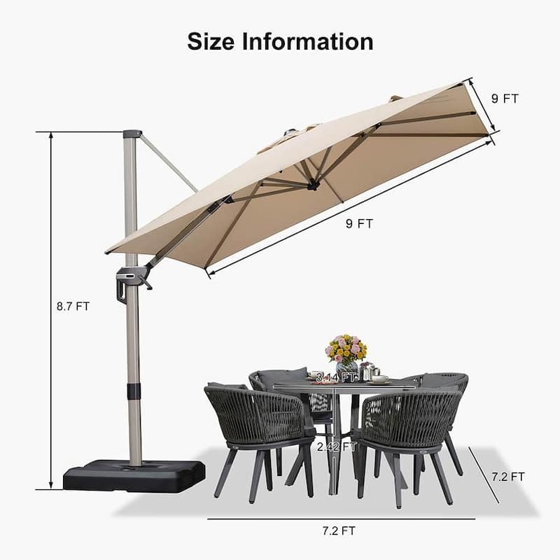 PURPLE LEAF Elegant Champagne-Gold Patio Cantilever Umbrella Adjustable Offset Umbrella