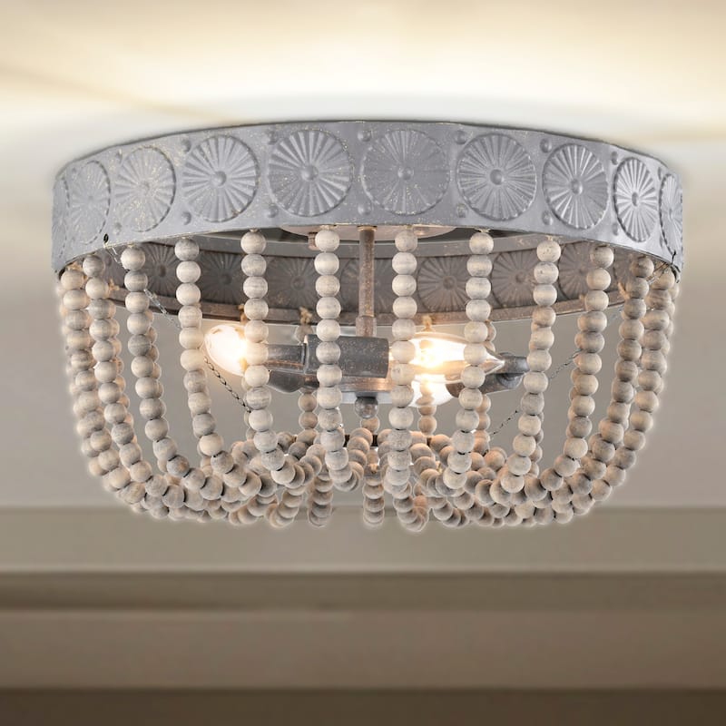 Poury 16 inch Antique Grey Boho Flush Mount 3-Light