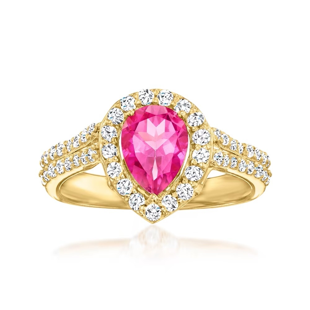 Pinctore 18K Yellow Gold Over Sterling Silver Pink Topaz Gemstone Cluster Ring