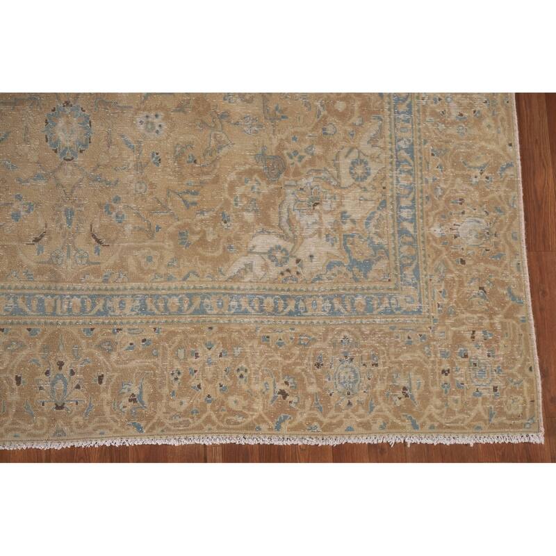 Hand Knotted Oriental 100% Wool Carpet Traditional Floral Beige & Ivories Kashan Area Rug - 10' 9'' X 7' 4''