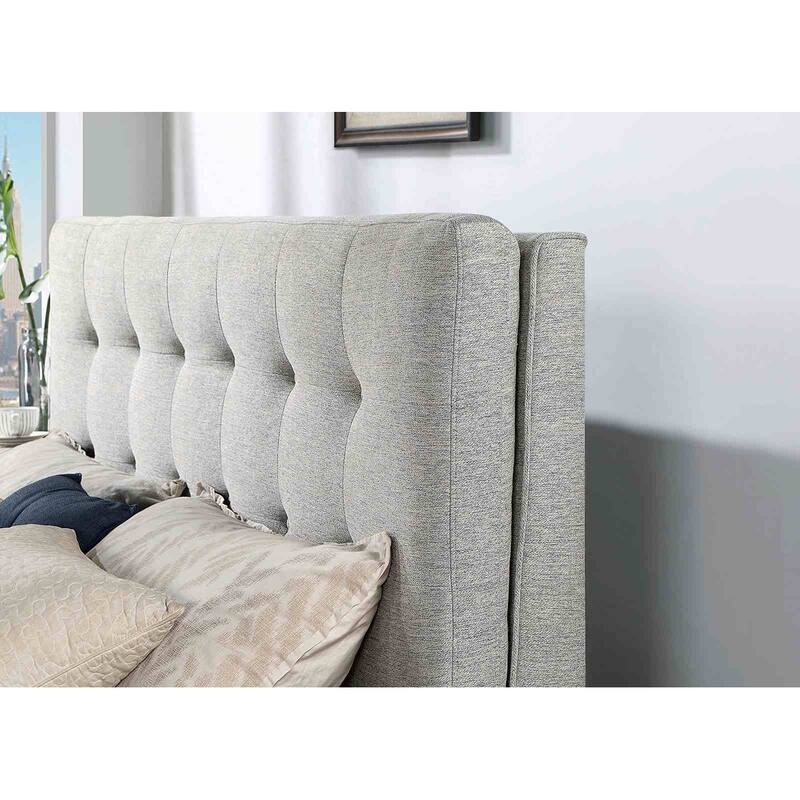 1PC Mid Century Modern Gray Finish Low Profile Fully Upholstered Bed